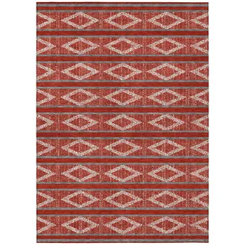 8' X 10' Red Ivory And Gray Geometric Washable Indoor Outdoor Area Rug