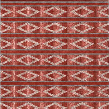 8' X 10' Red Ivory And Gray Geometric Washable Indoor Outdoor Area Rug