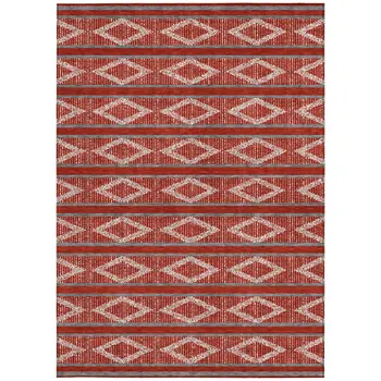 10' X 14' Red Ivory And Gray Geometric Washable Indoor Outdoor Area Rug