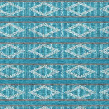 3' X 5' Teal Blue Gray And Ivory Geometric Washable Indoor Outdoor Area Rug