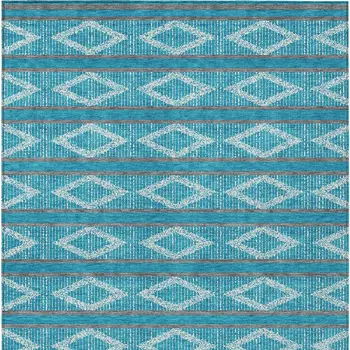 5' X 8' Teal Blue Gray And Ivory Geometric Washable Indoor Outdoor Area Rug