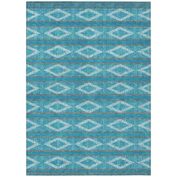 5' X 8' Teal Blue Gray And Ivory Geometric Washable Indoor Outdoor Area Rug