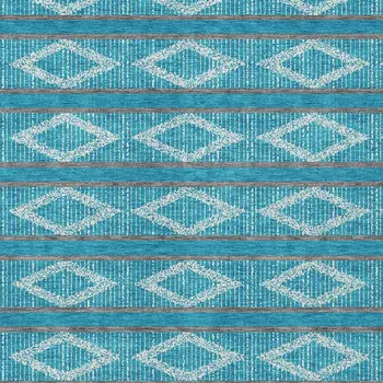 5' X 8' Teal Blue Gray And Ivory Geometric Washable Indoor Outdoor Area Rug