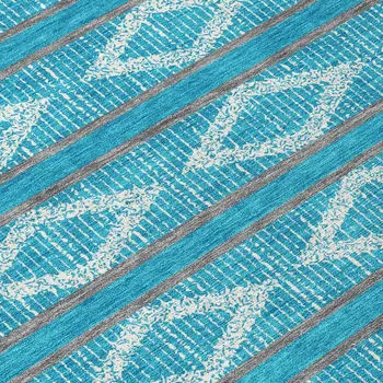 5' X 8' Teal Blue Gray And Ivory Geometric Washable Indoor Outdoor Area Rug
