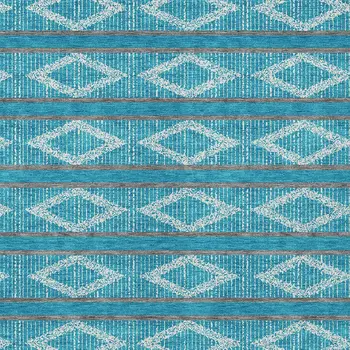 8' X 10' Teal Blue Gray And Ivory Geometric Washable Indoor Outdoor Area Rug