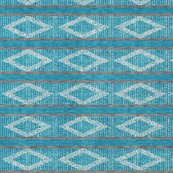9' X 12' Teal Blue Gray And Ivory Geometric Washable Indoor Outdoor Area Rug