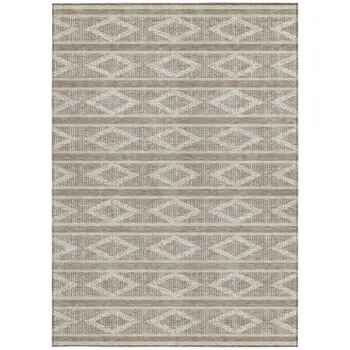 3' X 5' Taupe And Ivory Geometric Washable Indoor Outdoor Area Rug