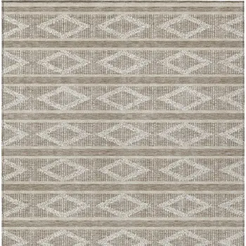 5' X 8' Taupe And Ivory Geometric Washable Indoor Outdoor Area Rug