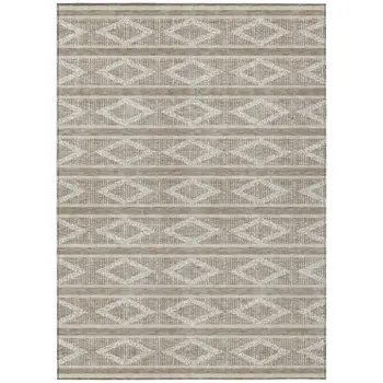 5' X 8' Taupe And Ivory Geometric Washable Indoor Outdoor Area Rug