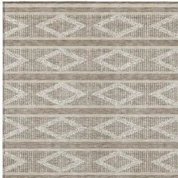 5' X 8' Taupe And Ivory Geometric Washable Indoor Outdoor Area Rug