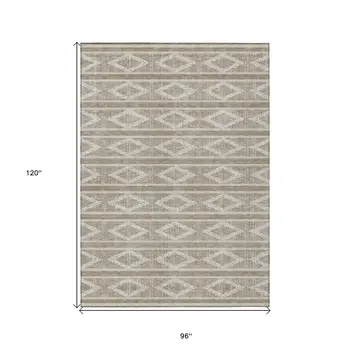 8' X 10' Taupe And Ivory Geometric Washable Indoor Outdoor Area Rug