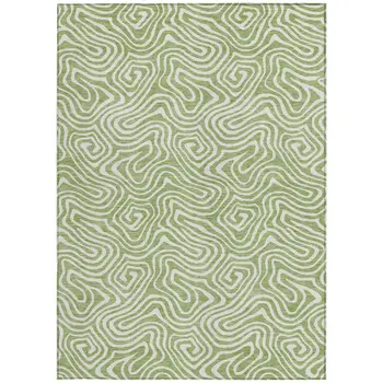 3' X 5' Artichoke Green And Ivory Abstract Washable Indoor Outdoor Area Rug