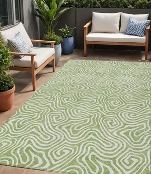 5' X 8' Artichoke Green And Ivory Abstract Washable Indoor Outdoor Area Rug