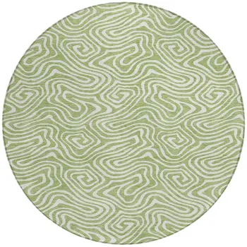 8' Artichoke Green And Ivory Round Abstract Washable Indoor Outdoor Area Rug