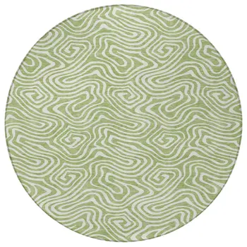 8' Artichoke Green And Ivory Round Abstract Washable Indoor Outdoor Area Rug