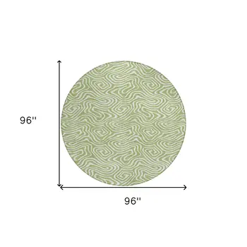 8' Artichoke Green And Ivory Round Abstract Washable Indoor Outdoor Area Rug
