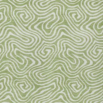 8' X 10' Artichoke Green And Ivory Abstract Washable Indoor Outdoor Area Rug