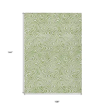 9' X 12' Artichoke Green And Ivory Abstract Washable Indoor Outdoor Area Rug