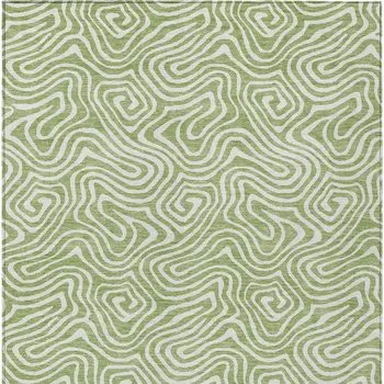 10' X 14' Artichoke Green And Ivory Abstract Washable Indoor Outdoor Area Rug