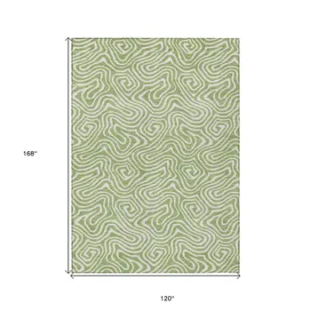 10' X 14' Artichoke Green And Ivory Abstract Washable Indoor Outdoor Area Rug