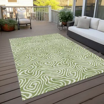 10' X 14' Artichoke Green And Ivory Abstract Washable Indoor Outdoor Area Rug