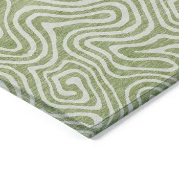 10' X 14' Artichoke Green And Ivory Abstract Washable Indoor Outdoor Area Rug