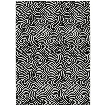 5' X 8' Black And Ivory Abstract Washable Indoor Outdoor Area Rug