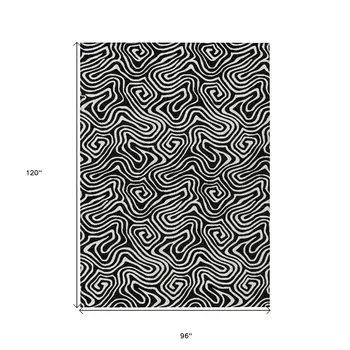 8' X 10' Black And Ivory Abstract Washable Indoor Outdoor Area Rug