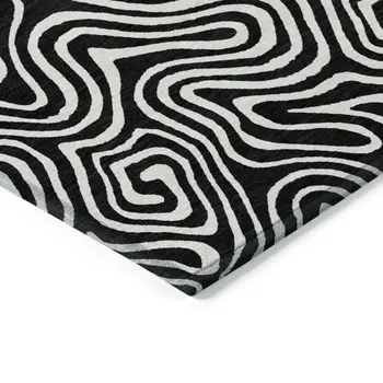 10' X 14' Black And Ivory Abstract Washable Indoor Outdoor Area Rug