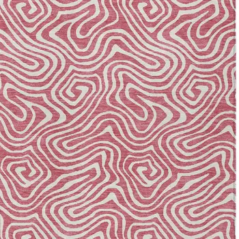 3' X 5' Blush And Ivory Abstract Washable Indoor Outdoor Area Rug