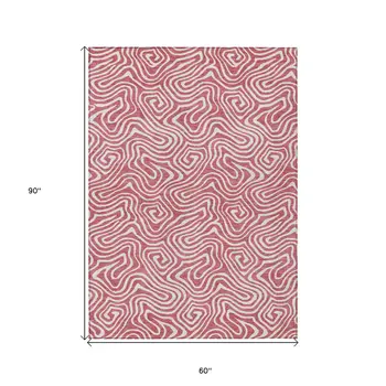5' X 8' Blush And Ivory Abstract Washable Indoor Outdoor Area Rug