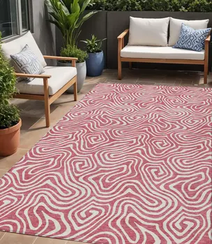 5' X 8' Blush And Ivory Abstract Washable Indoor Outdoor Area Rug