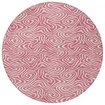 8' Blush And Ivory Round Abstract Washable Indoor Outdoor Area Rug