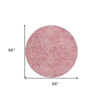 8' Blush And Ivory Round Abstract Washable Indoor Outdoor Area Rug