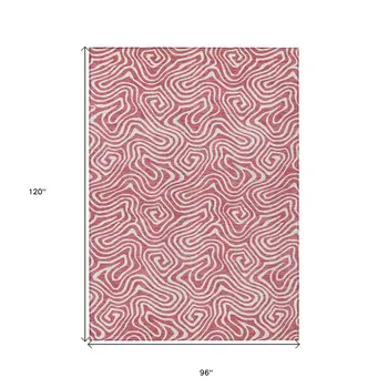 8' X 10' Blush And Ivory Abstract Washable Indoor Outdoor Area Rug