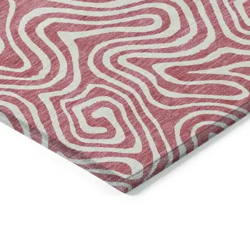 8' X 10' Blush And Ivory Abstract Washable Indoor Outdoor Area Rug