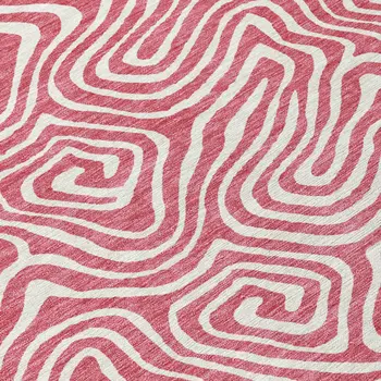 8' X 10' Blush And Ivory Abstract Washable Indoor Outdoor Area Rug