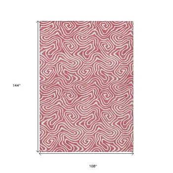 9' X 12' Blush And Ivory Abstract Washable Indoor Outdoor Area Rug