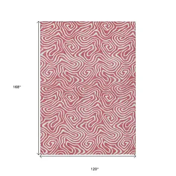 10' X 14' Blush And Ivory Abstract Washable Indoor Outdoor Area Rug