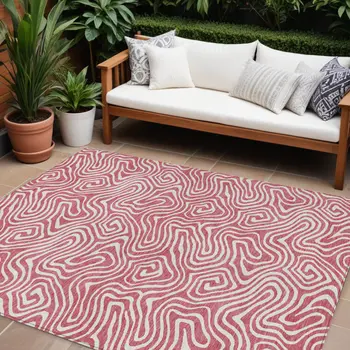 10' X 14' Blush And Ivory Abstract Washable Indoor Outdoor Area Rug