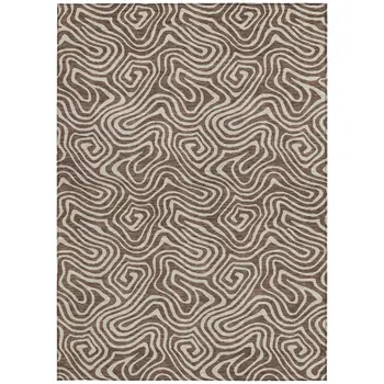 3' X 5' Brown And Beige Abstract Washable Indoor Outdoor Area Rug