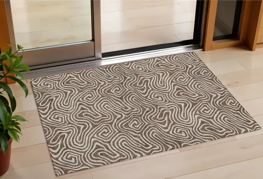 3' X 5' Brown And Beige Abstract Washable Indoor Outdoor Area Rug