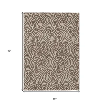 5' X 8' Brown And Beige Abstract Washable Indoor Outdoor Area Rug