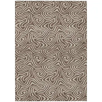 5' X 8' Brown And Beige Abstract Washable Indoor Outdoor Area Rug