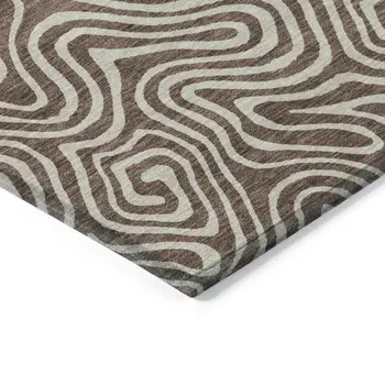 5' X 8' Brown And Beige Abstract Washable Indoor Outdoor Area Rug