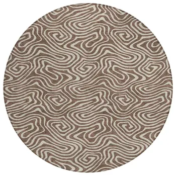 8' Brown And Beige Round Abstract Washable Indoor Outdoor Area Rug