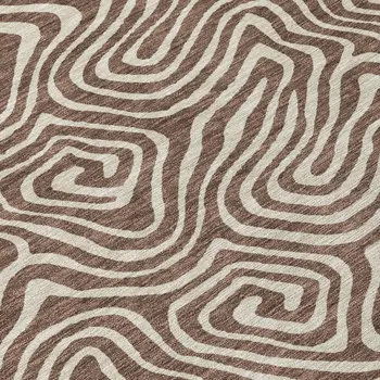 8' Brown And Beige Round Abstract Washable Indoor Outdoor Area Rug