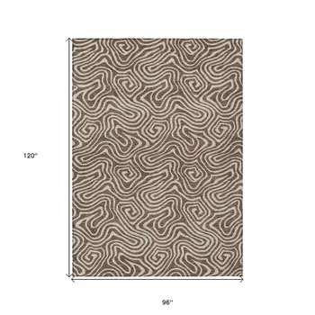 8' X 10' Brown And Beige Abstract Washable Indoor Outdoor Area Rug