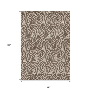 10' X 14' Brown And Beige Abstract Washable Indoor Outdoor Area Rug