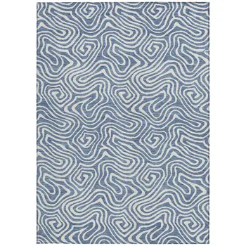 3' X 5' Denim Blue And Ivory Abstract Washable Indoor Outdoor Area Rug